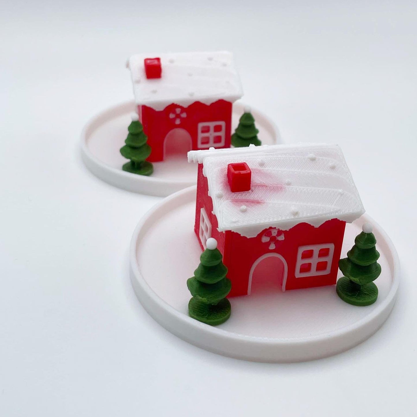 Floating Miniature House with Christmas Tree and Frosted Roof