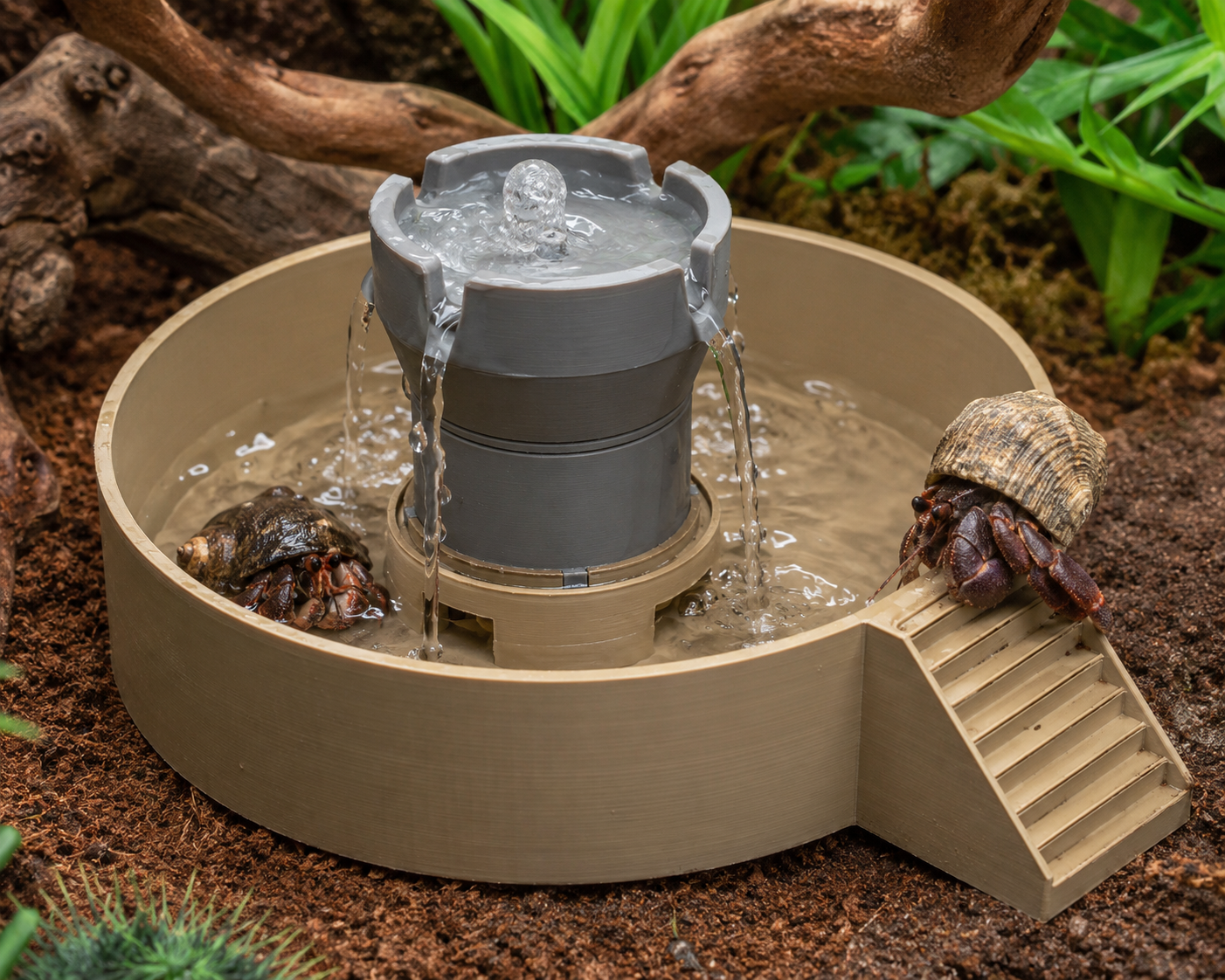 Hermit Crab Fountain Pool with Built-In Climbing Ramp