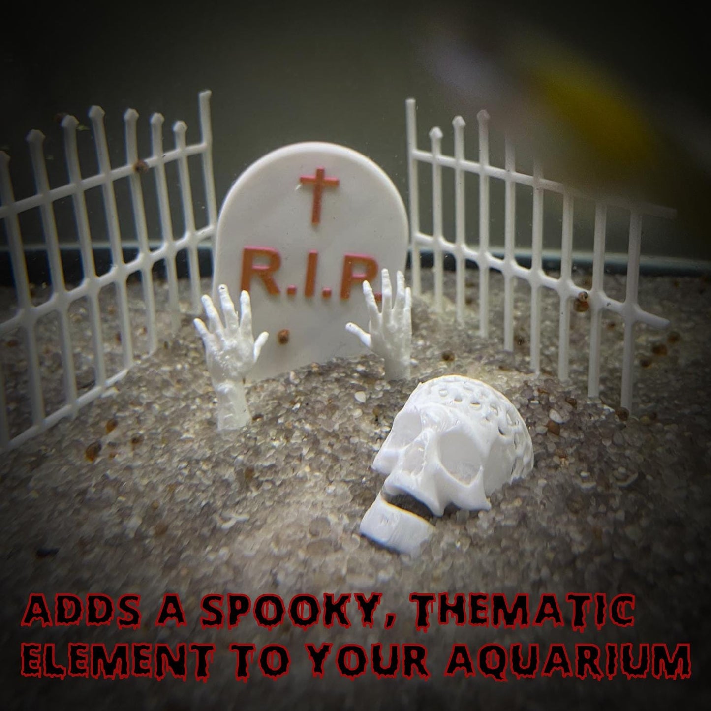 Rise of the Dead, RIP Gravestone Halloween Decoration for Fish Tank, Zombies Hands, DIY Graveyard of the Dead with Spooky Vibe for Aquarium