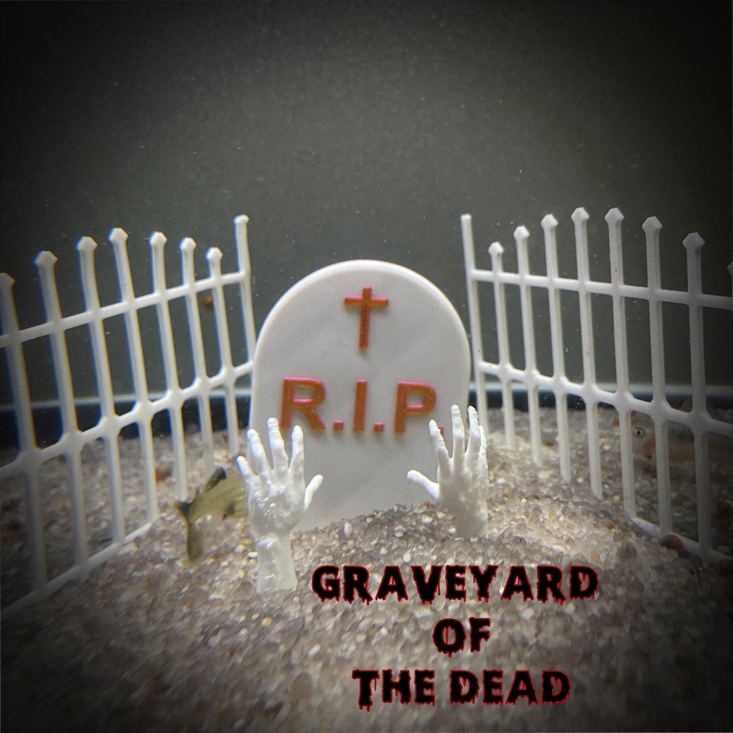 Rise of the Dead, RIP Gravestone Halloween Decoration for Fish Tank, Zombies Hands, DIY Graveyard of the Dead with Spooky Vibe for Aquarium