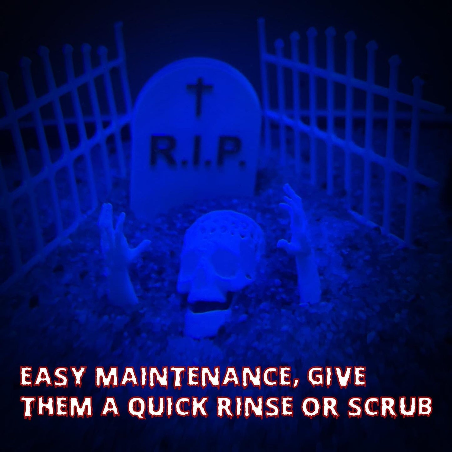 Rise of the Dead, RIP Gravestone Halloween Decoration for Fish Tank, Zombies Hands, DIY Graveyard of the Dead with Spooky Vibe for Aquarium