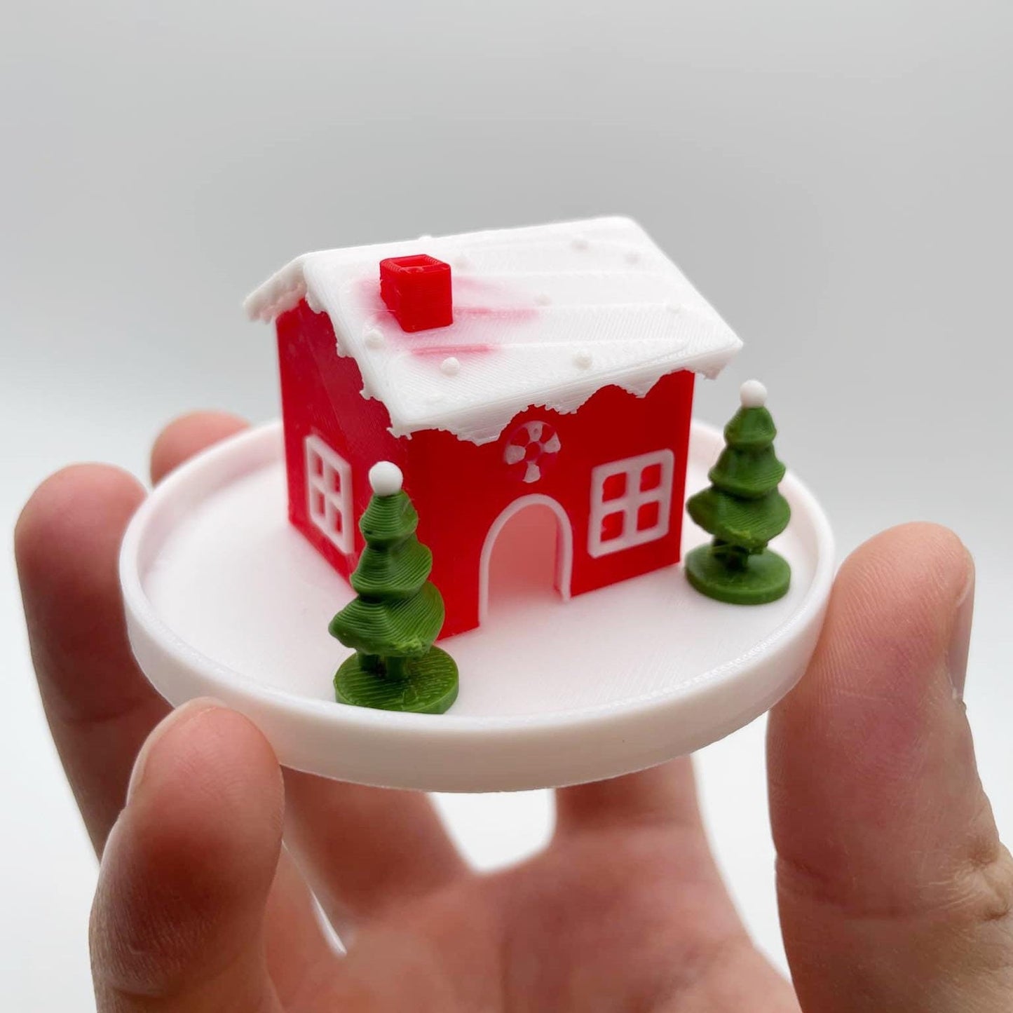 Floating Miniature House with Christmas Tree and Frosted Roof
