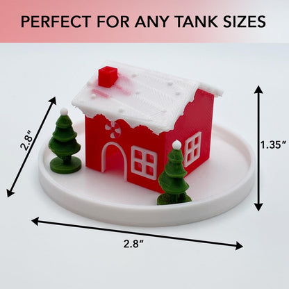 Floating Miniature House with Christmas Tree and Frosted Roof