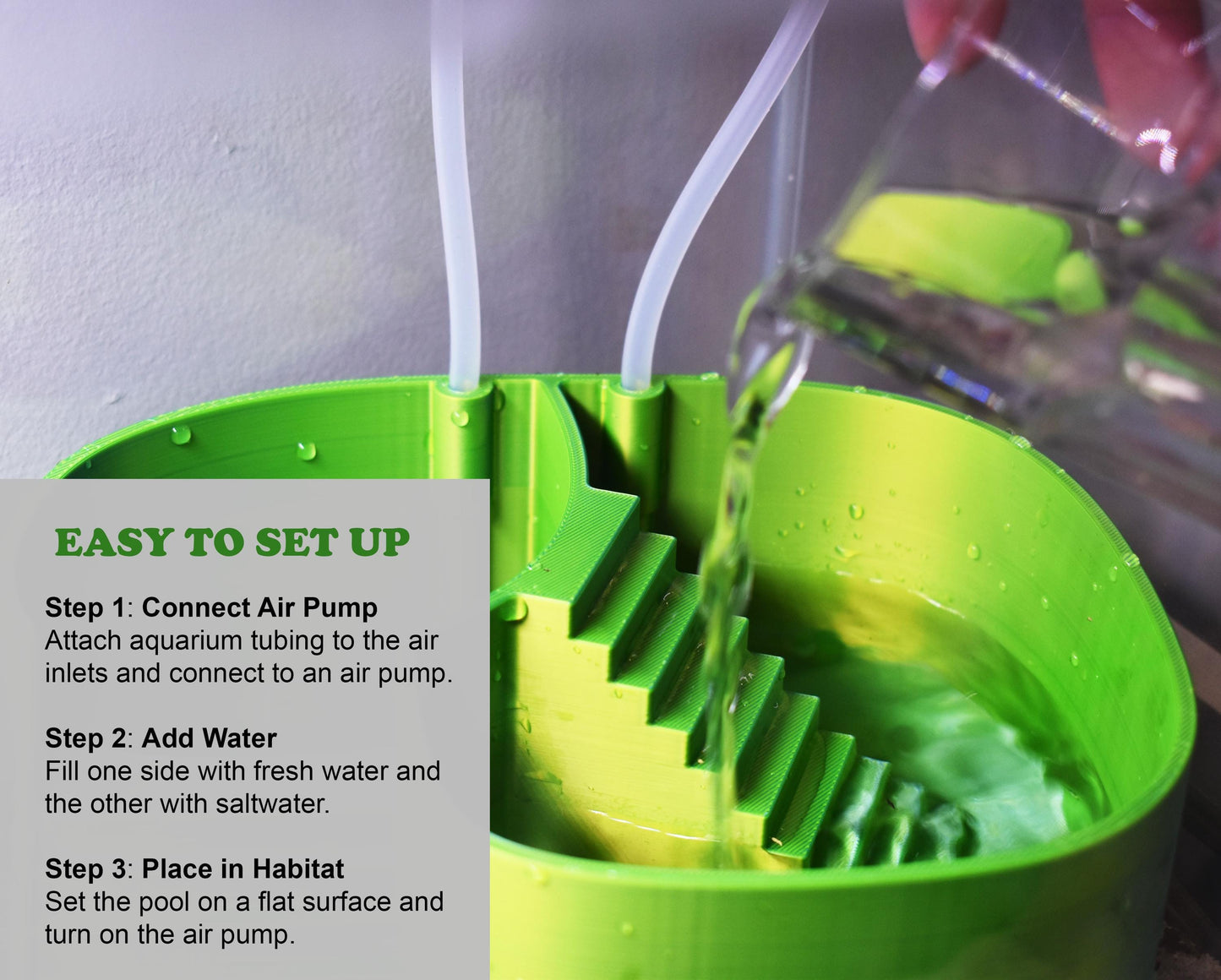 Hermit Crab Bubbler Pool. Separated Fresh & Salt Water Soaking with Built-In Bubbler. Dual-Zone Hermit Crab Bathtub. Easy Climbing Ramp.