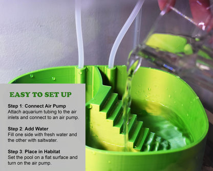 Hermit Crab Bubbler Pool. Separated Fresh & Salt Water Soaking with Built-In Bubbler. Dual-Zone Hermit Crab Bathtub. Easy Climbing Ramp.