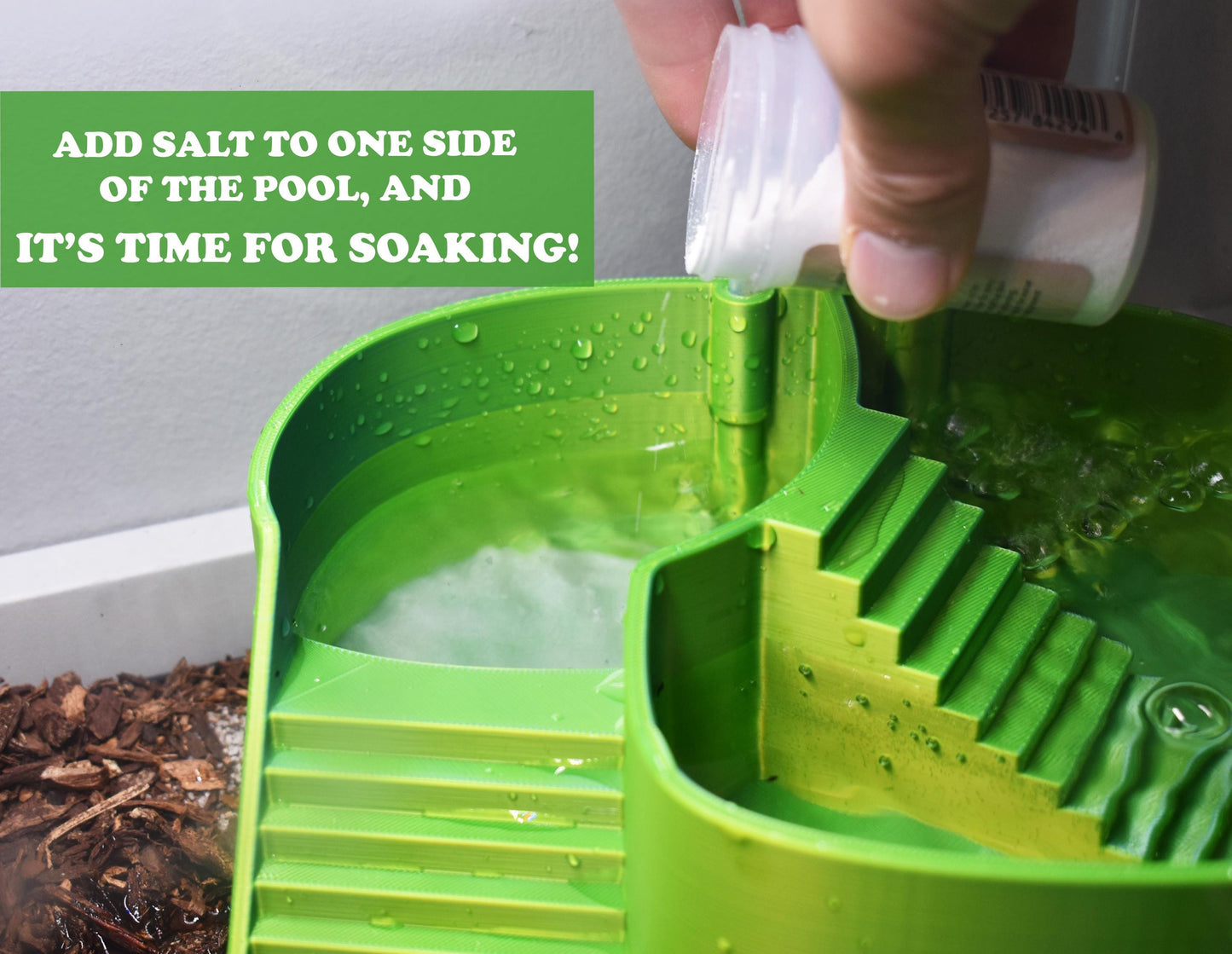 Hermit Crab Bubbler Pool. Separated Fresh & Salt Water Soaking with Built-In Bubbler. Dual-Zone Hermit Crab Bathtub. Easy Climbing Ramp.