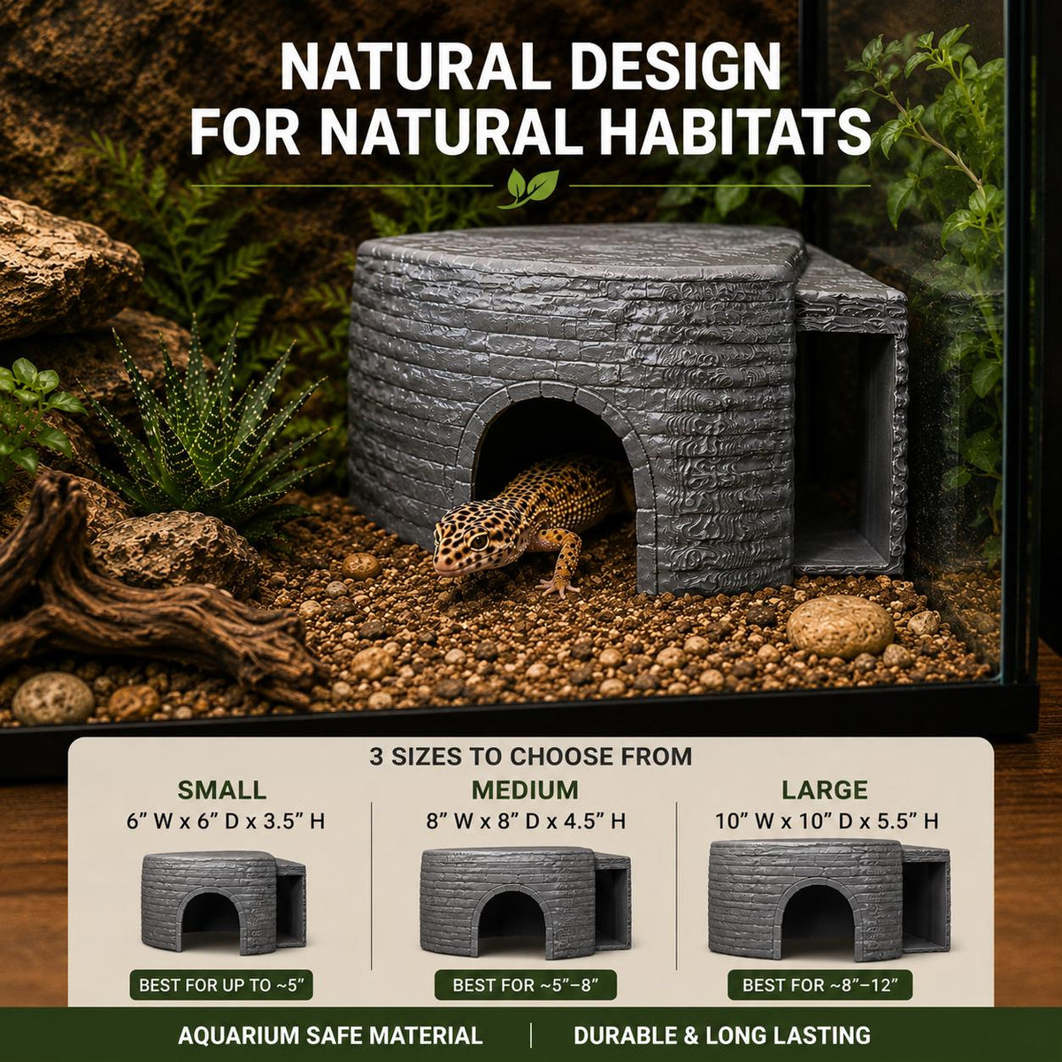 Natural Rock Corner Cave Hide – Reptile & Axolotl Hideout